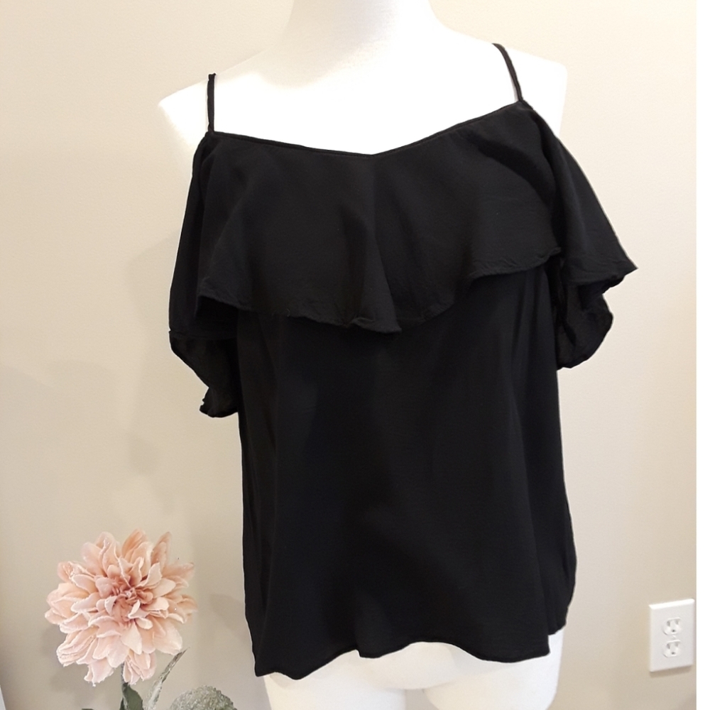 OLD NAVY Denim Cold Shoulder Flutter Sleeve Top